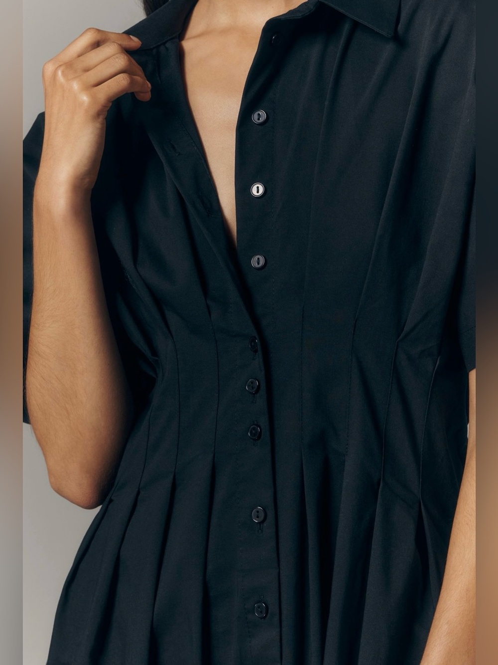 NWT Anthropologie Exquise Tobie Shirt Dress in Black Size Medium - Picture 3 of 10
